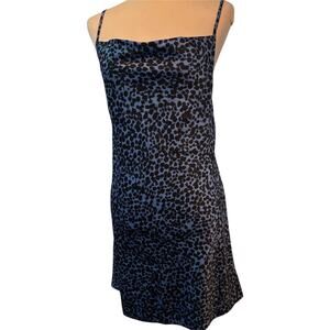 Flynn Skye Lynn Slip Dress, Blue Leopard, Size Medium, Y2K
